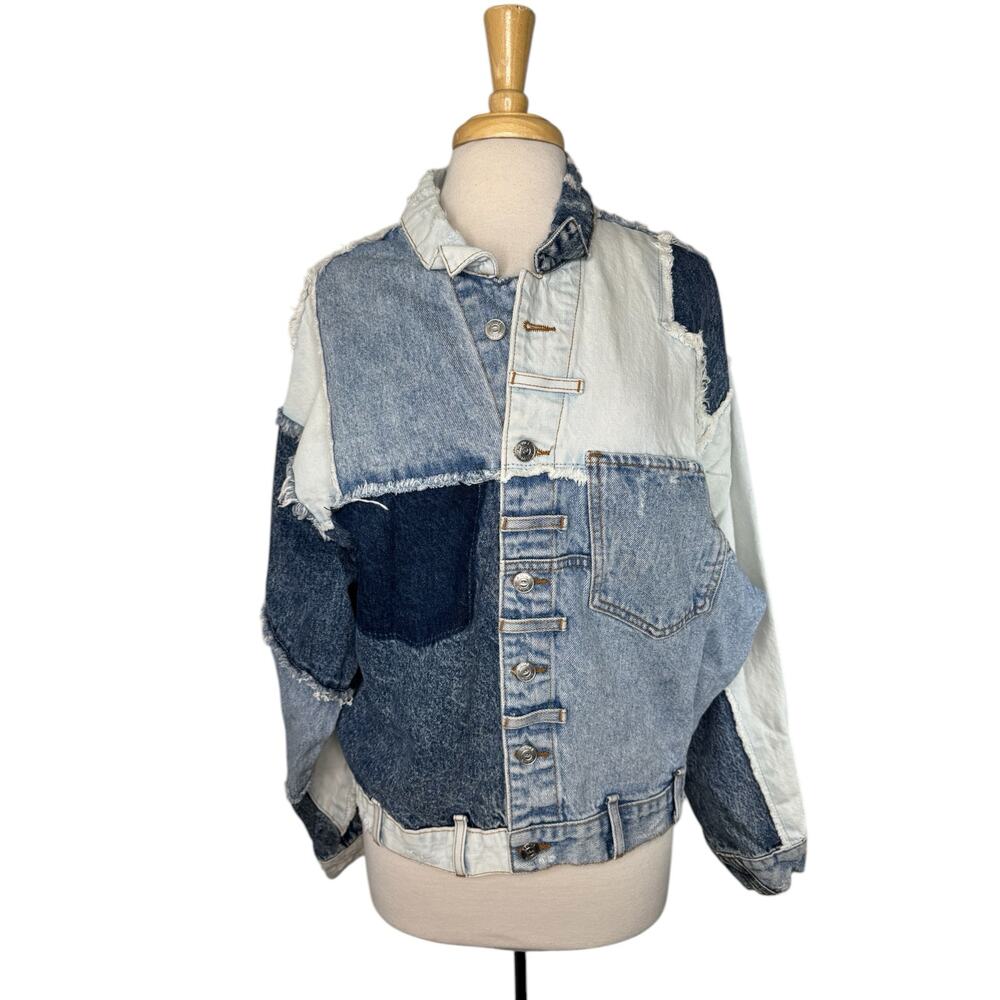 REVICE DENIM Patchwork Jean Jacket Size Large Wom… - image 1